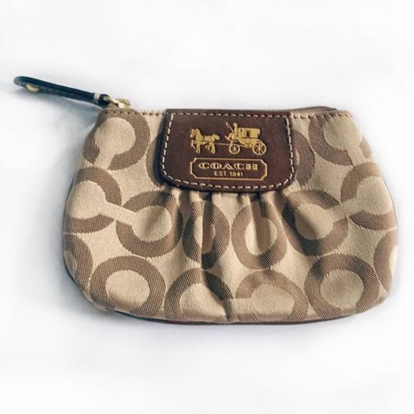 Coach Handbags - Coach Madison Op Art Signature Coin Purse Brown